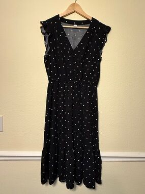 Old Navy Black Midi Dress with White Polka Dots